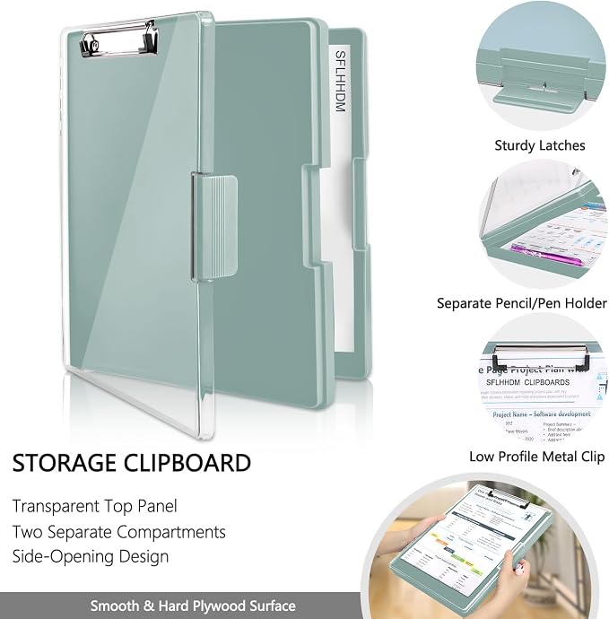 SFLHHDM Clipboard with Storage, Heavy Duty Clip Boards 8.5x11 with 2 Storage - Image 3