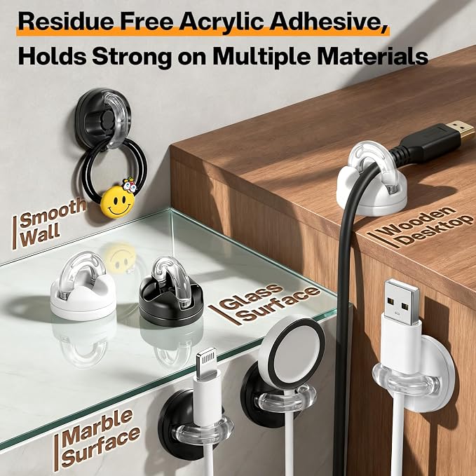 6 Pack 360° Rotatable Magnetic Cable Clips, Under Desk Cable Holder, Acrylic - Image 5