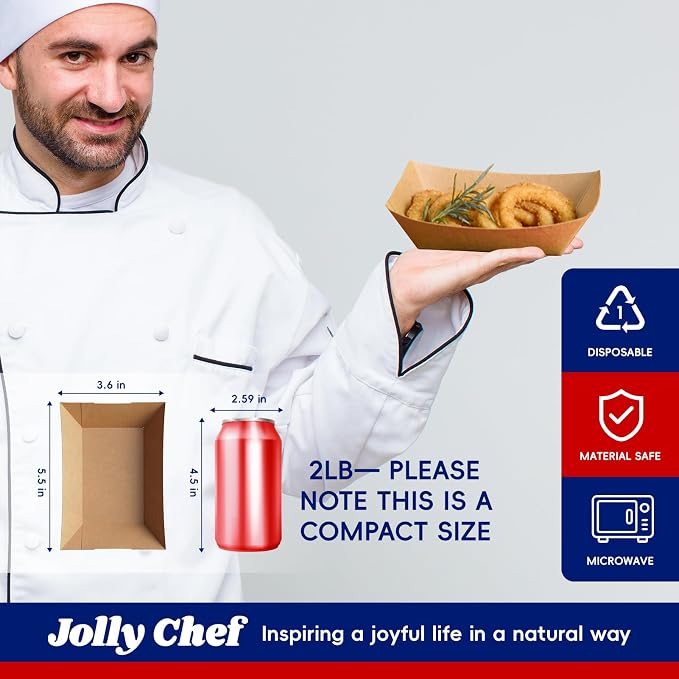 JOLLY CHEF 2lb Paper Food Trays, 100 Pack Disposable Paper Boat, Serving Boats - Image 3