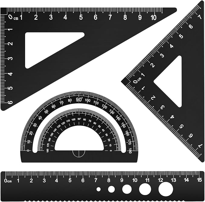 Honagu Triangular Ruler Set, 4 Pieces Aluminum Alloy Ruler, Metal Drafting Ruler by Enjoylearning--Honagu