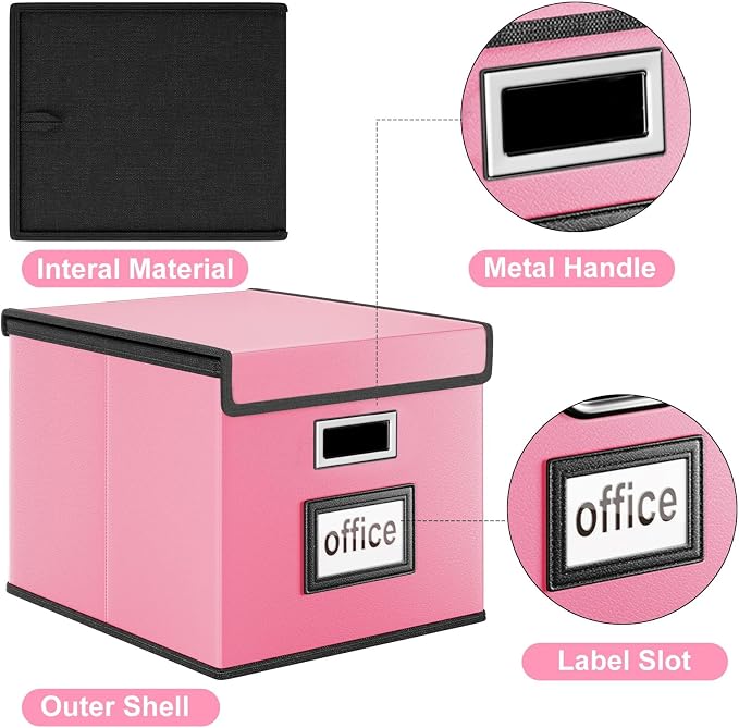 File Organizer Box with Lid, Collapsible Leather File Folder Organizer - Image 5