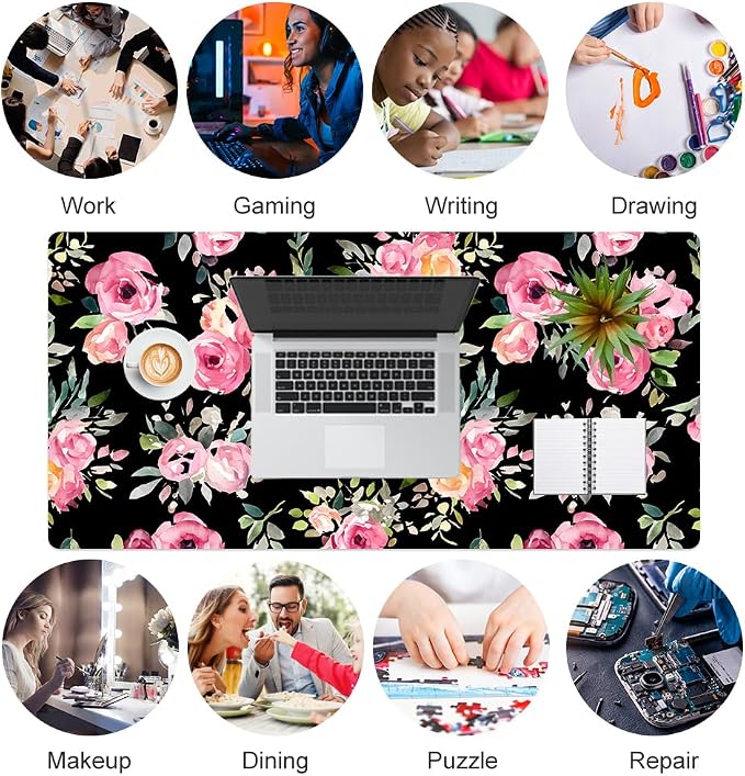QiyI Large Mouse Pad, Floral Desk Mat - Image 7