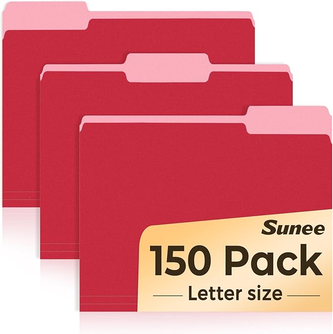 SUNEE File Folders, 150 Pack Manilla Folders 8.5 x 11, Colored File Folders by SUNEE