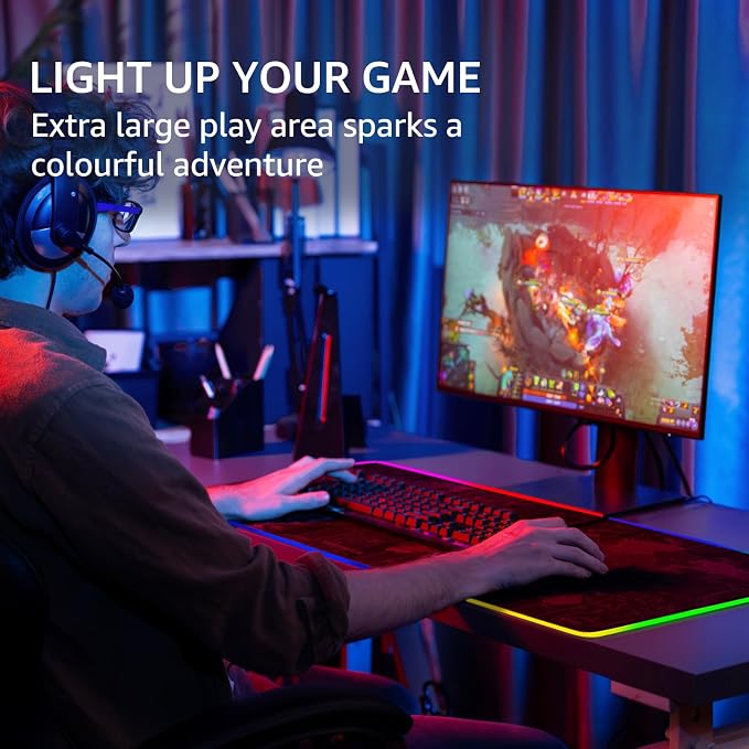 KTRIO RGB Large Gaming Mouse Pad, 31.5 x 15.7 in, RGB World Map, XXL | Smooth - Image 6