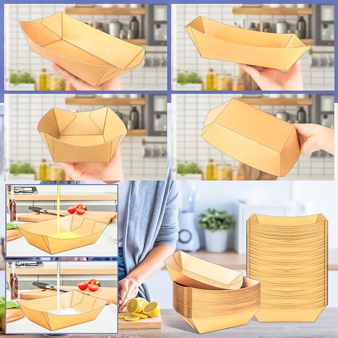 150 Pack 5LB Extra Large Paper Food Boats Trays Disposable Paper Boat Plate - Image 3