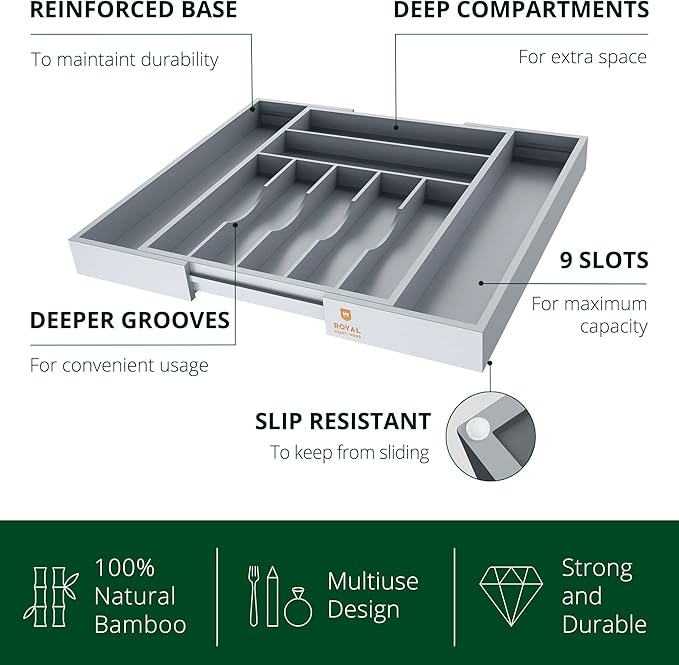 ROYAL CRAFT WOOD Luxury Bamboo Kitchen Drawer Organizer - Image 4