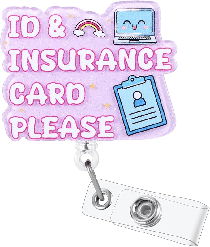 ID & Insurance Card Please Funny OP Reception Nurse Badge Reel, Cute Medical by LINAYOHA