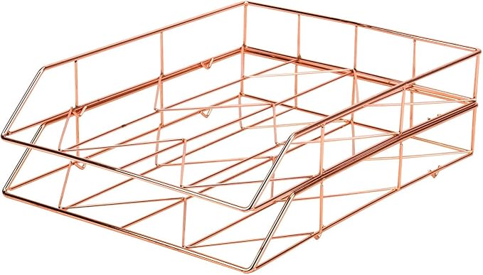 U Brands Desktop Letter Tray, Rose Gold Wire Metal - Image 2