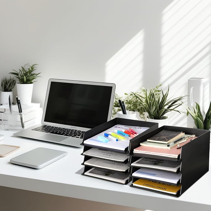 Wenqik 8 Pcs Stackable Paper Trays Rectangular Plastic Desk Holder Desktop - Image 6