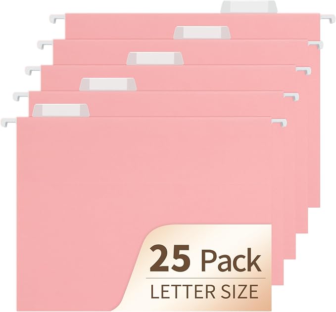 Pink Hanging File Folders, 25 Pack Letter Size File Folders by fwipiyo