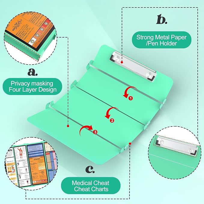 Nursing Clipboard Foldable, 4-Layer Aluminum -Mint | Folding Clipboard - Image 4