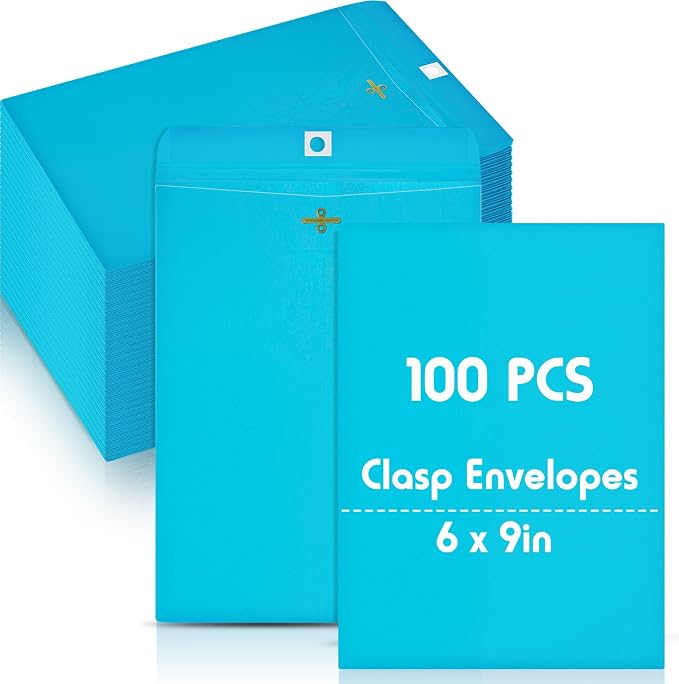 Geyee 100 Pcs Clasp Manilla Envelopes 6 x 9 Inch Gummed Colored Envelopes by Geyee
