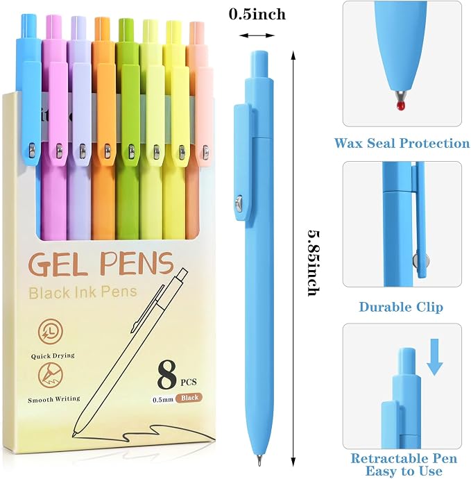 Vitoler Cute Gel Pens, 8 Pack 0.5mm Fine Point Pens - Image 2