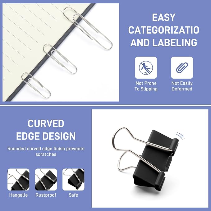 360PCS Black Assorted Size Paper Clips and Binder Clips, Paperclips Large - Image 3