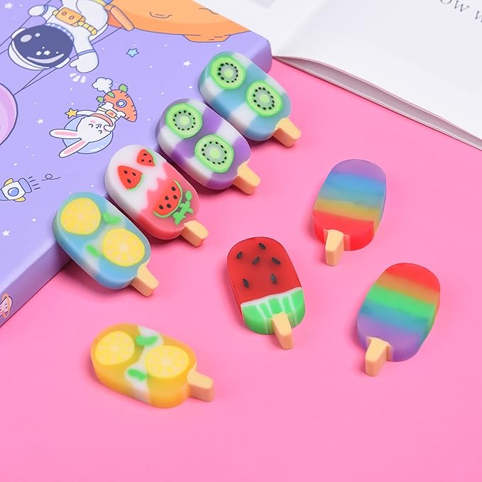 DOMG 16Pcs Ice Cream Erasers for Kids, Cute Fruit Shaped Fun Food Eraser for - Image 4
