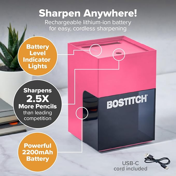Bostitch Konnect Rechargeable Pencil Sharpener, Auto-Stop Helical Cutter - Image 2