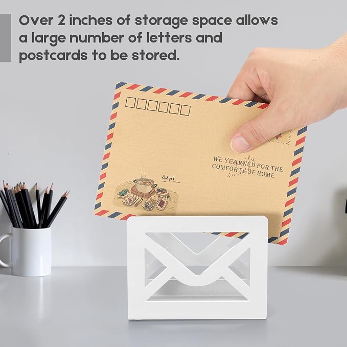 Desktop Metal Mail Holder, Modern Black Letter Organizer - Image 3