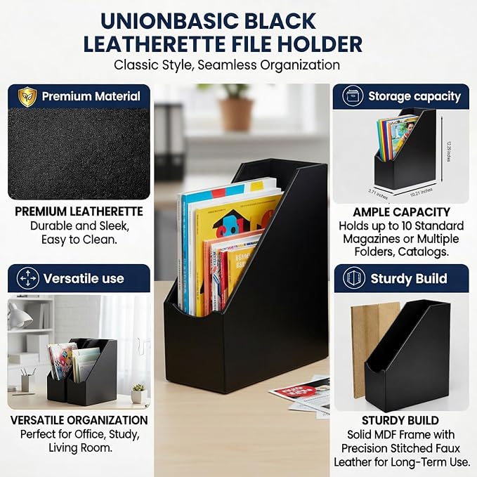 UnionBasic Magazine File Holder, Leatherette Desktop Document Organizer - Image 3