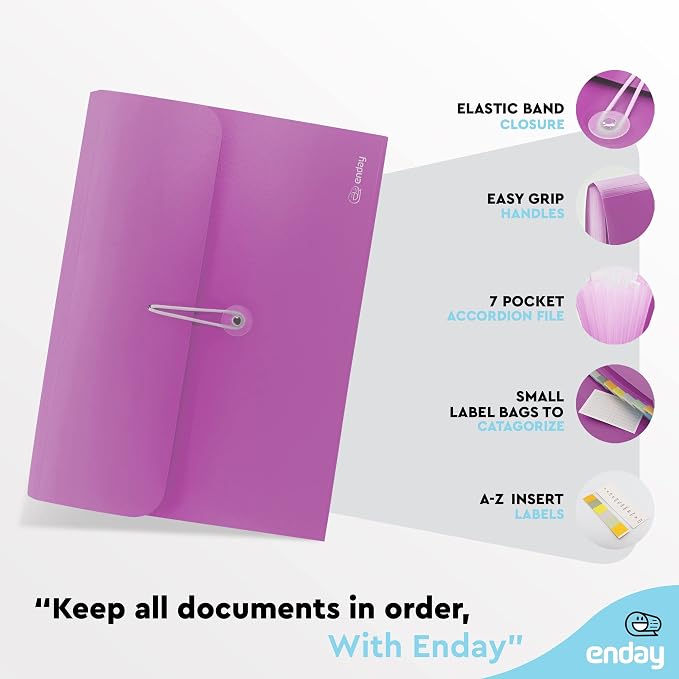 Accordion File Organizer Purple, 7 Pocket Expanding File and Cover Folder - Image 4