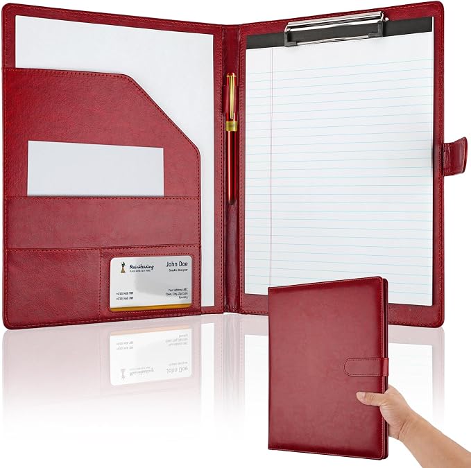 Professional Padfolio with Clipboard, Faux Leather Portfolio Folder Binder by MOWPOG