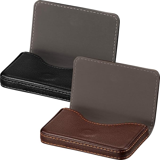 Outus 2 Pcs Business Card Holder, PU Leather Business Card Case Pocket Wallet - Image 2