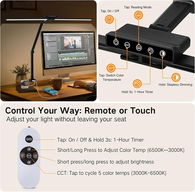 OUTON 29.5" LED Desk Lamp with Clamp - Image 6