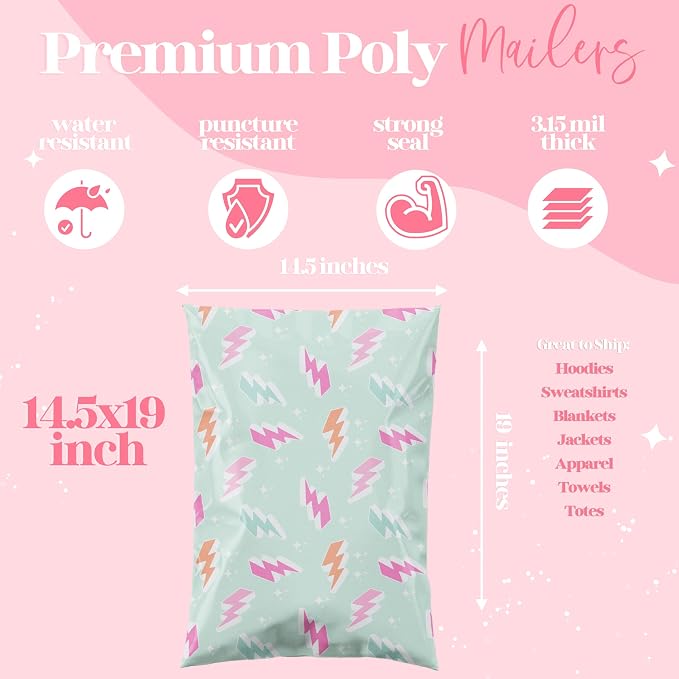 Pretty Package Store Designer Poly Mailers, Lightning Bolt, 100 Pack | Heavy - Image 5
