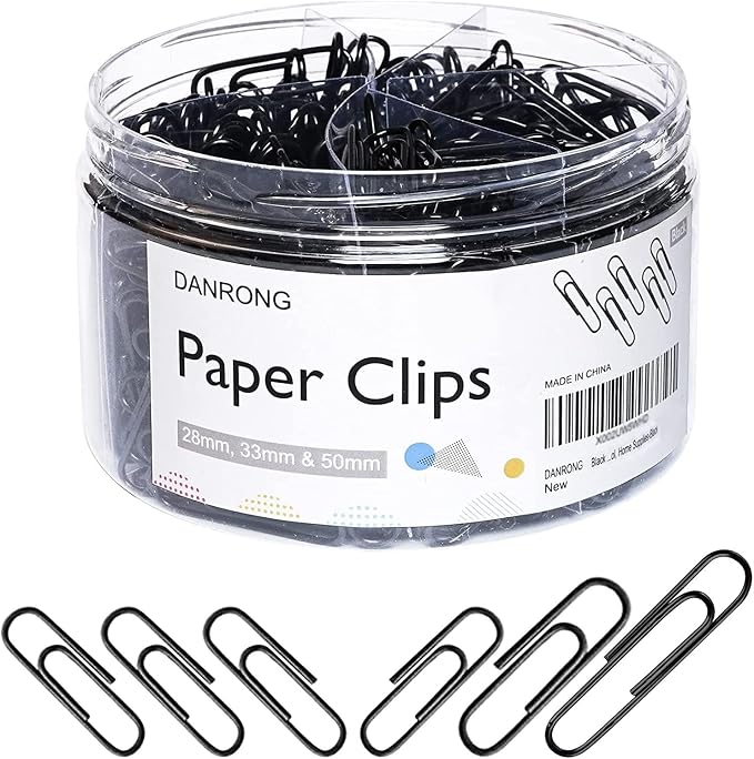 520 PCS Black Paper Clips Assorted Sizes, Small Medium and Large, Paperclips by DANRONG