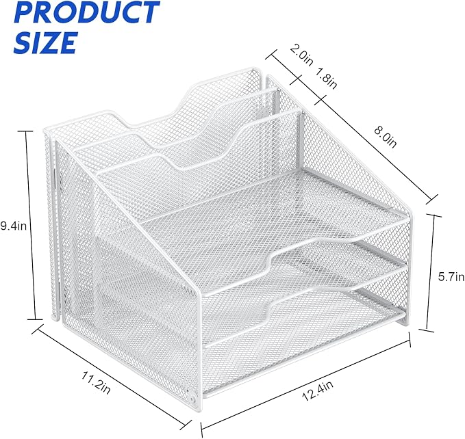 Samstar White Desk File Organizer, Mesh Letter File Folder Holder - Image 3