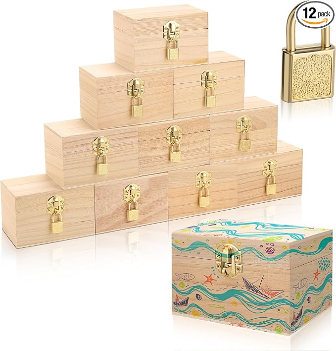 CroBlissful 12 Set 24 Pcs Unfinished Wooden Box by CroBlissful