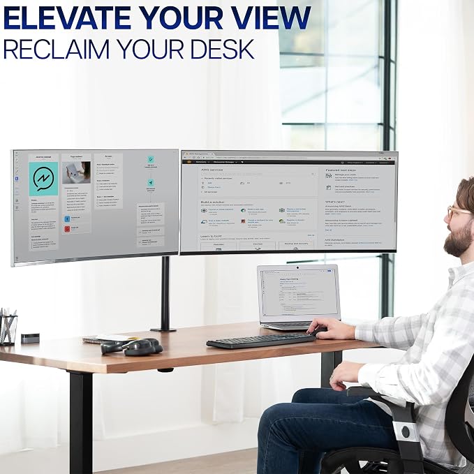 VIVO Dual Ultrawide Monitor Desk Mount, Heavy Duty Fully Adjustable Steel Stand - Image 9