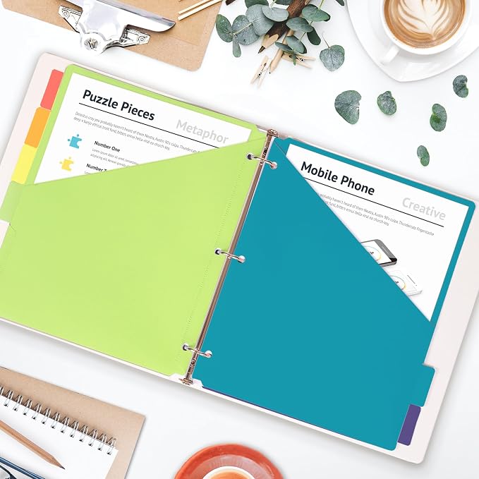 H4D 6-Tab Plastic Binder Dividers, 2 Pockets, Primary Colors, 6 Sets | Made of - Image 6