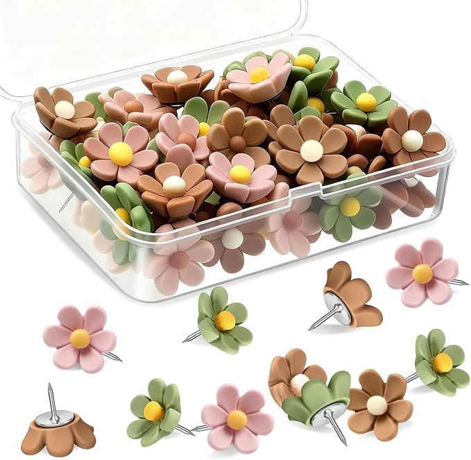 50 Pcs Flower Push Pins Cute Decorative Colorful Floral Thumb Tacks, Flower by Wentwos