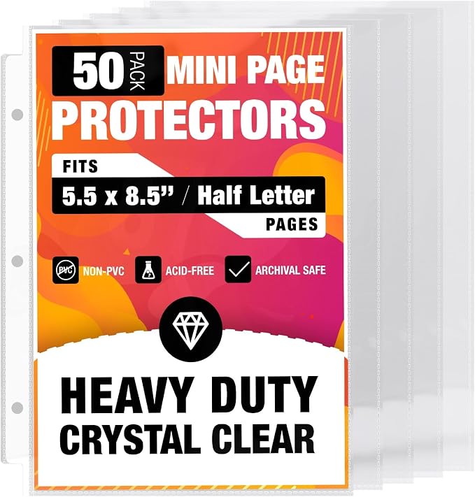 Half Letter 8.5x5.5’’ Pack of 50 Heavy Duty Page Sleeve Protectors by CraftSaints