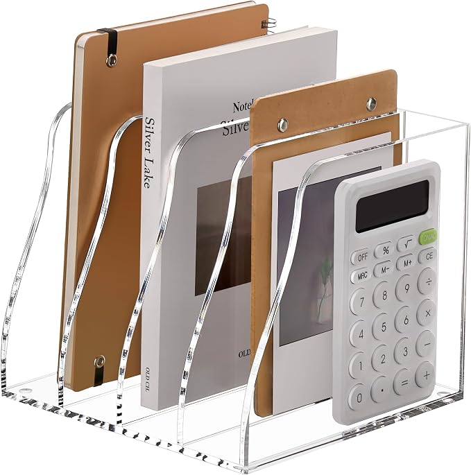 SANRUI Acrylic Desk Magazine File Organizer, 4 Vertical Compartments Clear by SANRUI