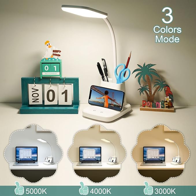 LED Desk Lamp with Wireless Charger, Sailstar White Desk Light with Pen Holder - Image 4