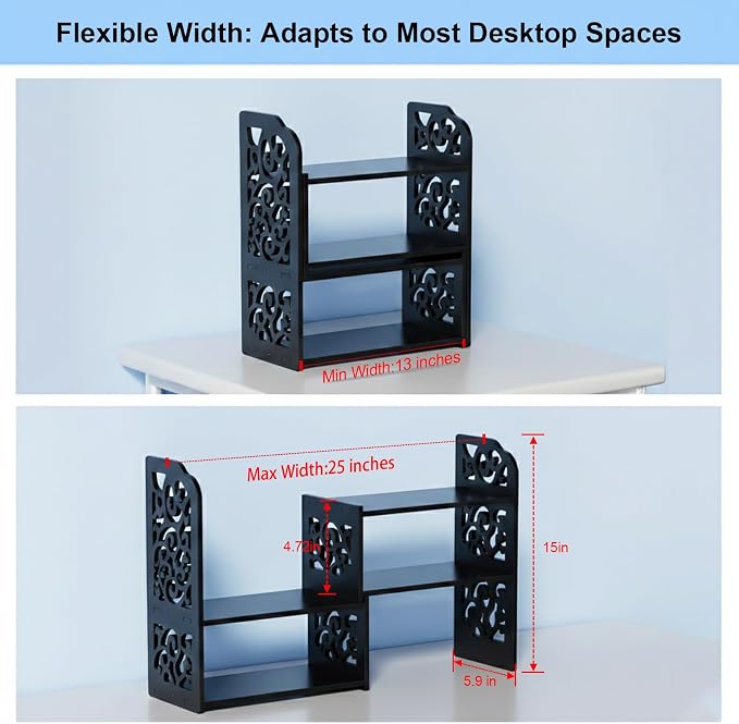 YGYQZ Desk Shelves Desktop Orgnizer Shelf-Black Office Organization - Image 2