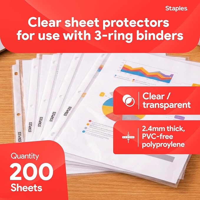 Staples Sheet Protectors, 8.5" x 11" – Top-Loading Clear Page Protectors - Image 2
