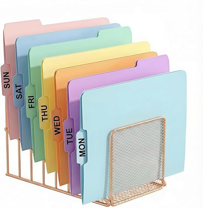 Rose Gold Desk Organizer 7 Slot Inclined Vertical File Folder Holder Sorter by SIMMERSTONE