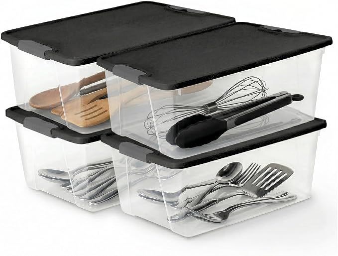 HOMZ 4-Pack Secure Latch, 15 Quart, and Office Organization by Homz