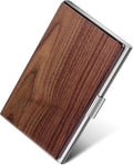 MaxGear Stainless Steel Business Card Holder, Slim Card Case, Walnut Wood | by MaxGear