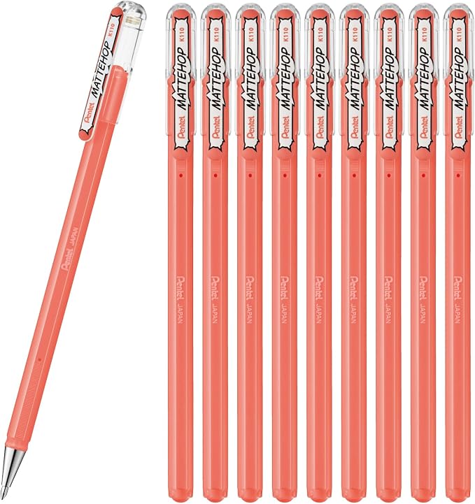 Pentel K110-VP2 Color Ballpoint Pen, Matte Hop, Coral Pink by PentelofAmerica