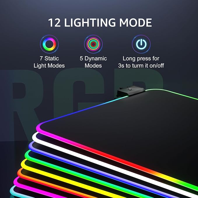 KTRIO RGB Large Gaming Mouse Pad, 31.5 x 15.7 in, RGB Black, XXL | Smooth - Image 3