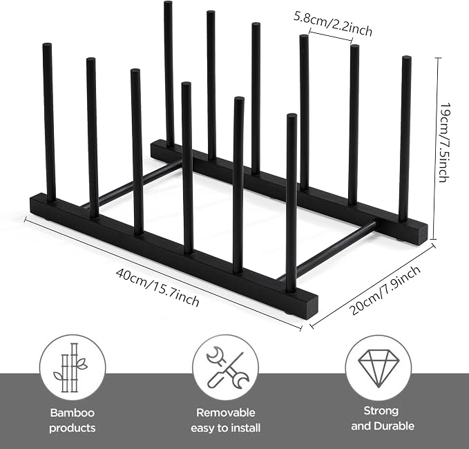 HBlife Black Desk File Organizer 5 Section Vertical File Sorter, 1 Pack Bamboo - Image 2