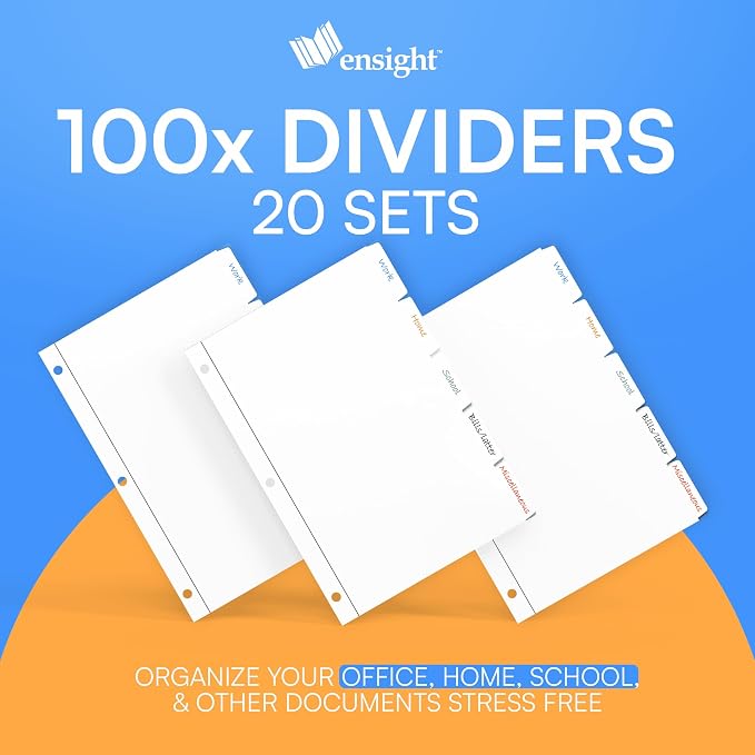 Ensight 3 Ring Page Dividers Bulk, 1/5 Cut Tab Dividers, 100 Per Box - Image 5