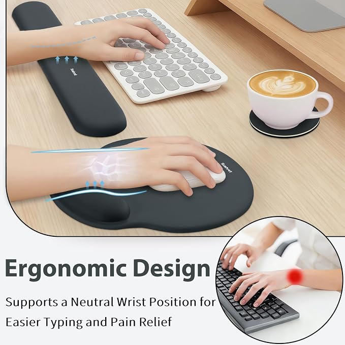 Sushret Mouse Pad and Keyboard Wrist Rest, 3-in-1 Gel Memory Foam Ergonomic - Image 2