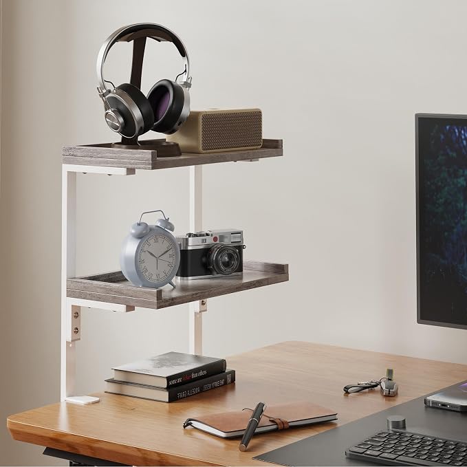 Clamp On Desk Shelf 2-Tier, Wood Shelving Unit - Image 2