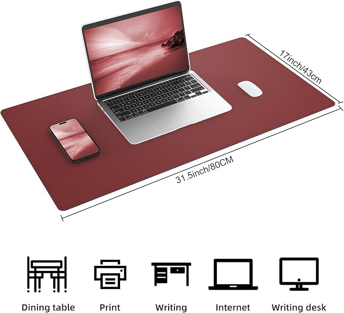 AFIING Cork Desk Mat, 31.5" x 17", Leather Desk pad | Dual-Sided Cork & PU - Image 2