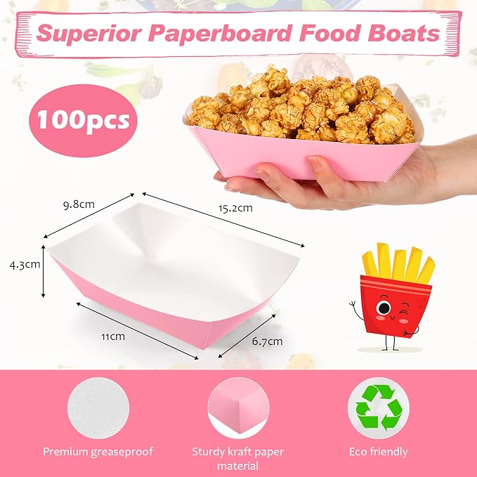 Yinkin 100 Pcs 2lb Paper Food Trays Boat 2lb Disposable Nacho Trays Kraft Paper - Image 2