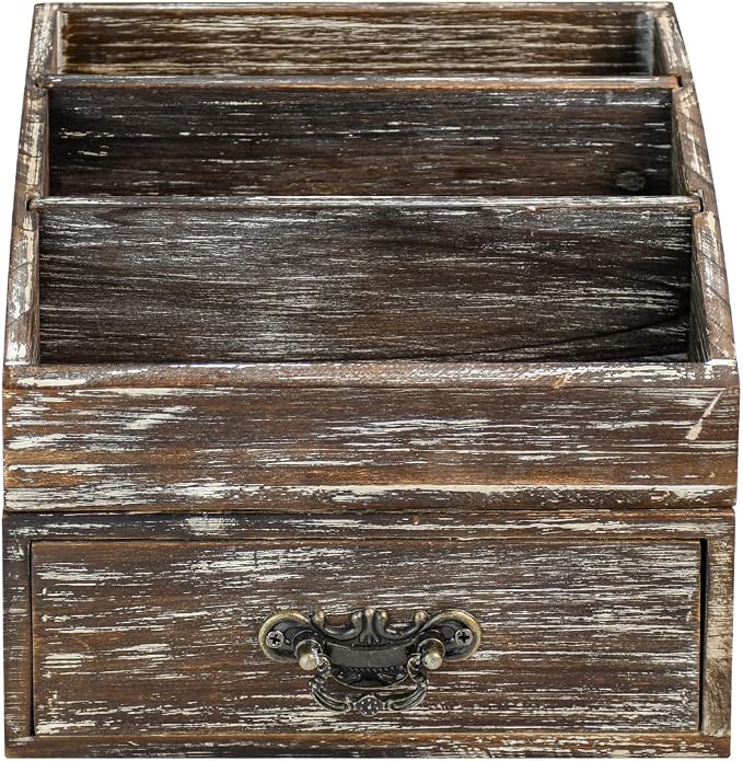 Office Desk Organizer with Drawers & Dark Brown Vintage Wood Desktop Storage - Image 5